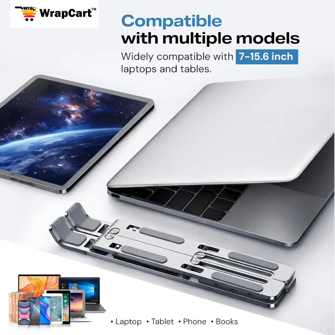 6 Angles Adjustable Aluminum Ergonomic Foldable Portable Laptop Riser Stand - Image 3