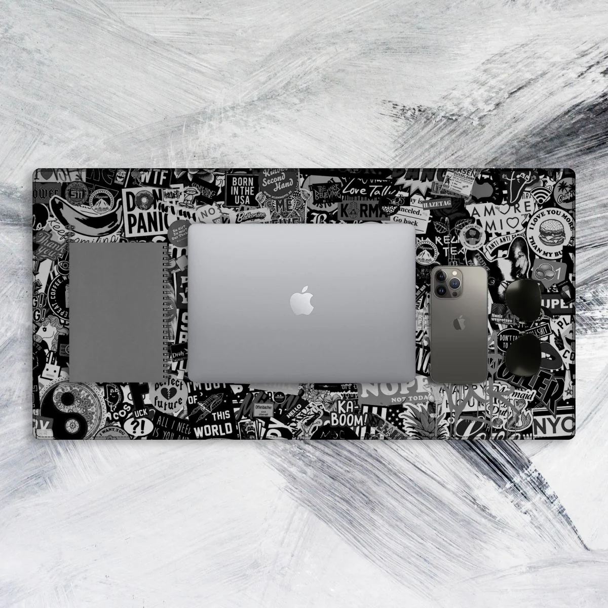 Black Doodle Tech Mat