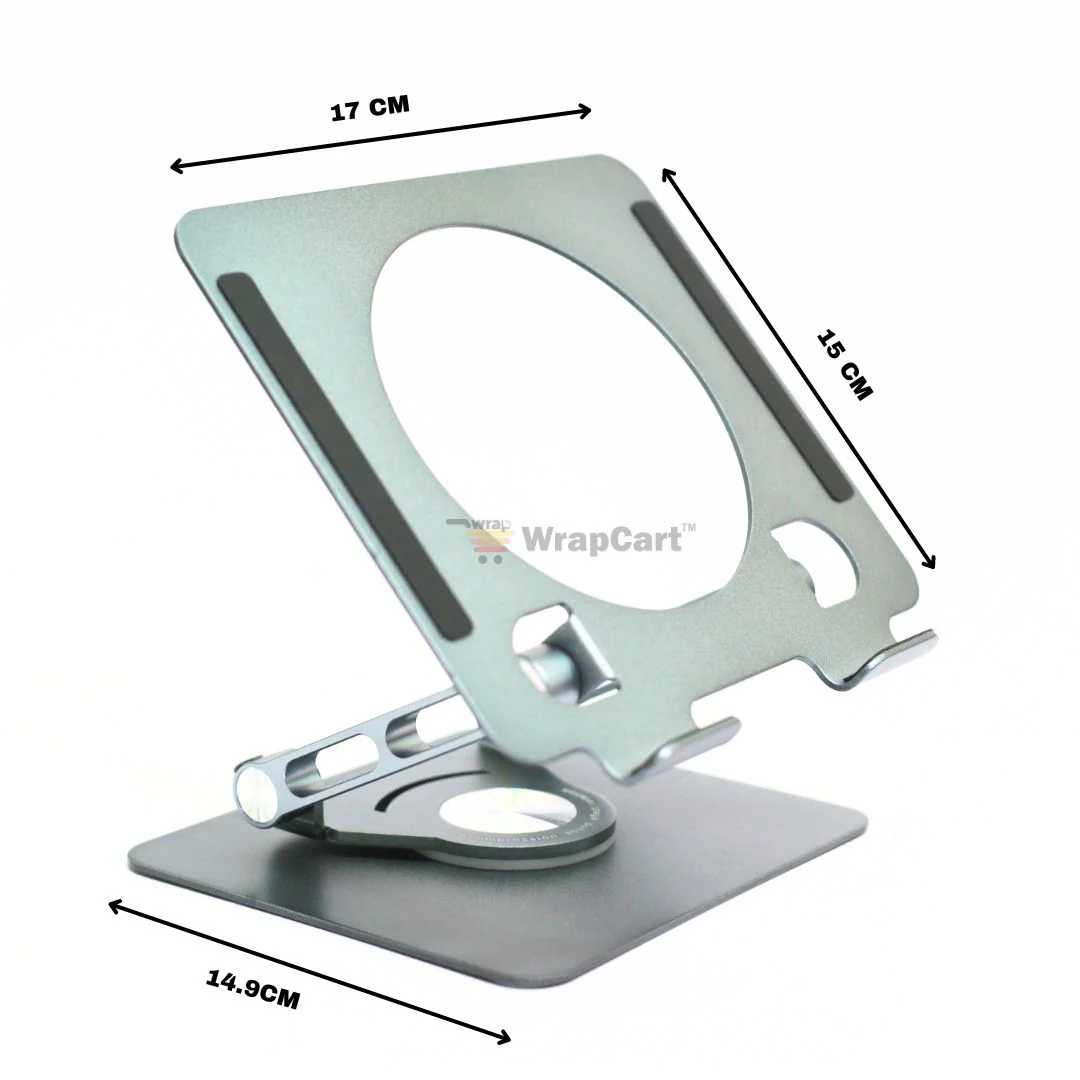 Desktop 360 Degree Rotating Base, Aluminum Metal Stand Holder, Foldable, Compatible with iPad, Tablet - Silver - Image 3