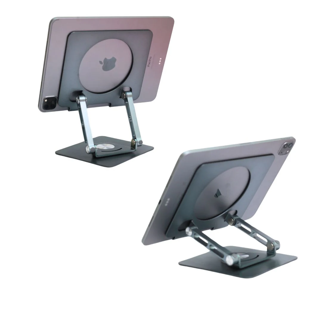 Desktop 360 Degree Rotating Base, Aluminum Metal Stand Holder, Foldable, Compatible with iPad, Tablet - Silver - Image 5