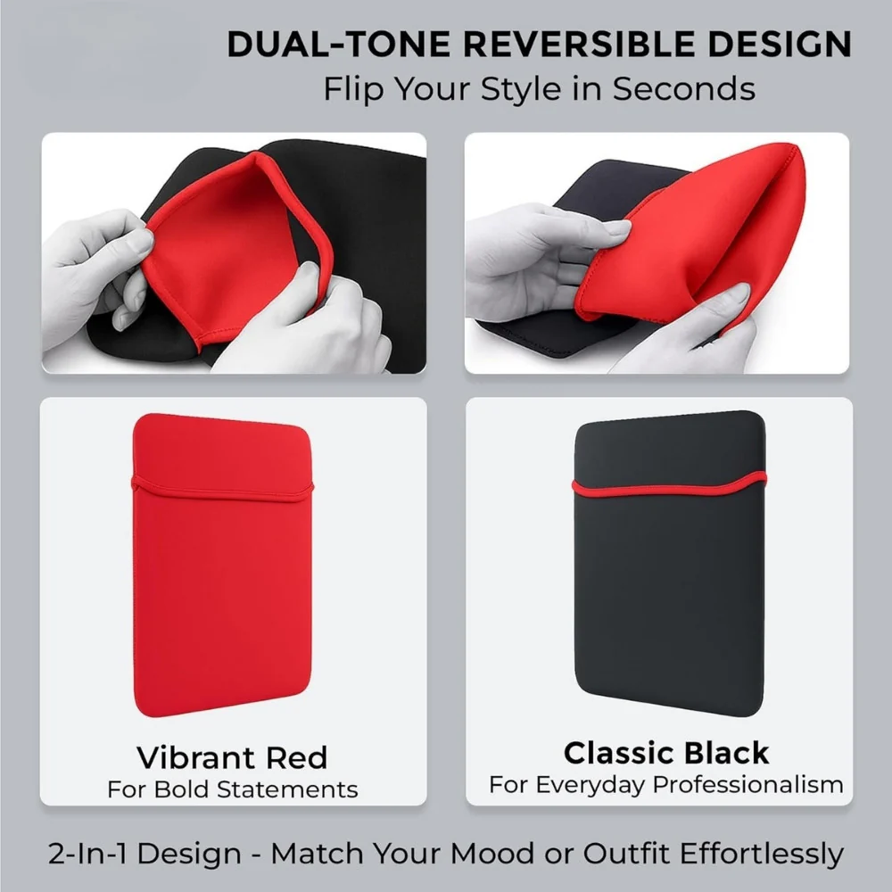 Reversible Neoprene Laptop Sleeve - Dual Color Laptop Cover, Zipperless, Waterproof, Slim Fit - Image 5