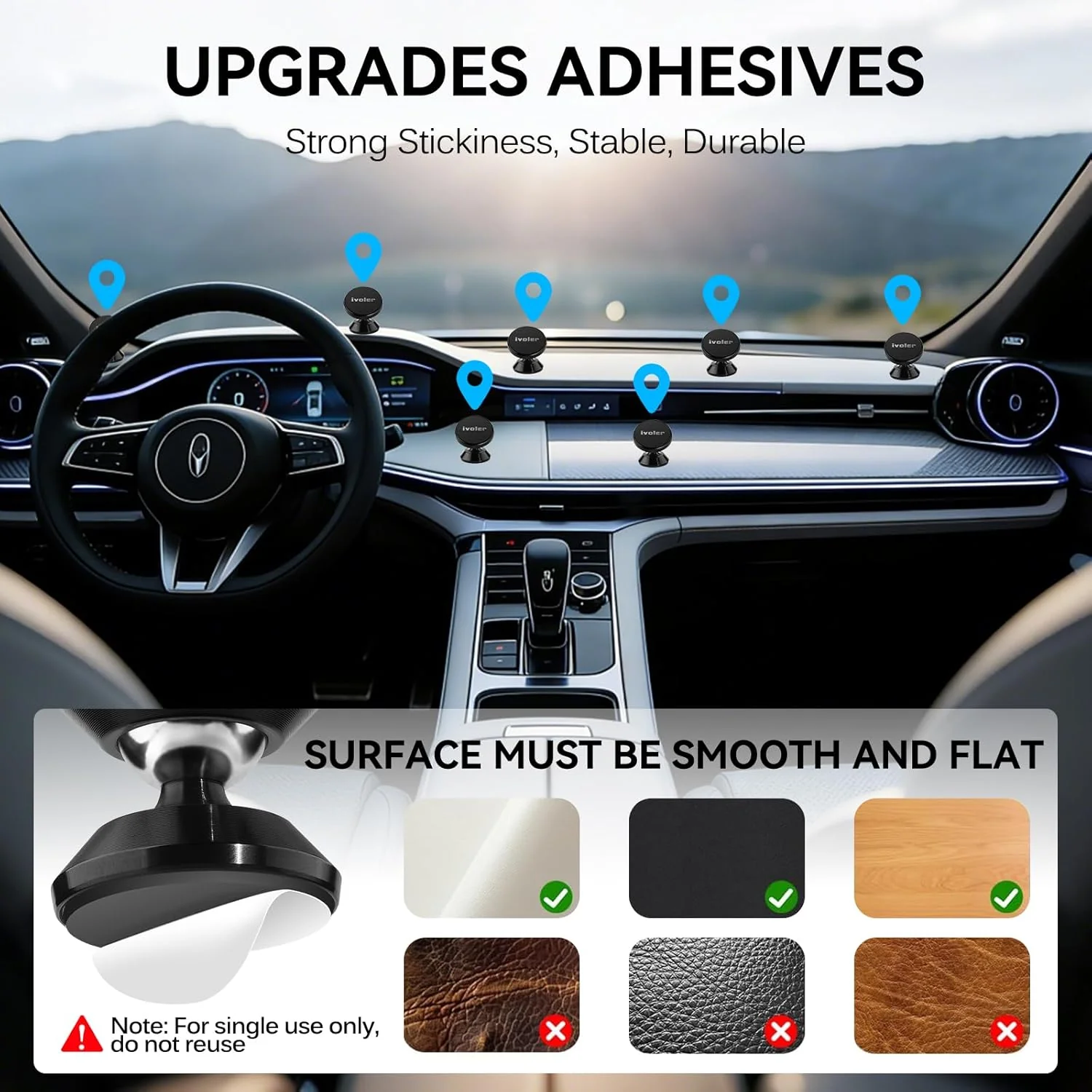 Rotation-Enabled Magnetic Mobile Phone Holder for Car Dashboard - Image 5