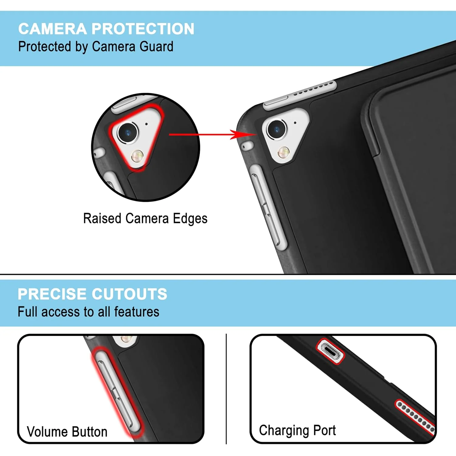 Smart Case for iPad - Tri-Fold Flip Folio Cover | Pencil Holder | Auto Wake-Up/Sleep Mode - Image 4
