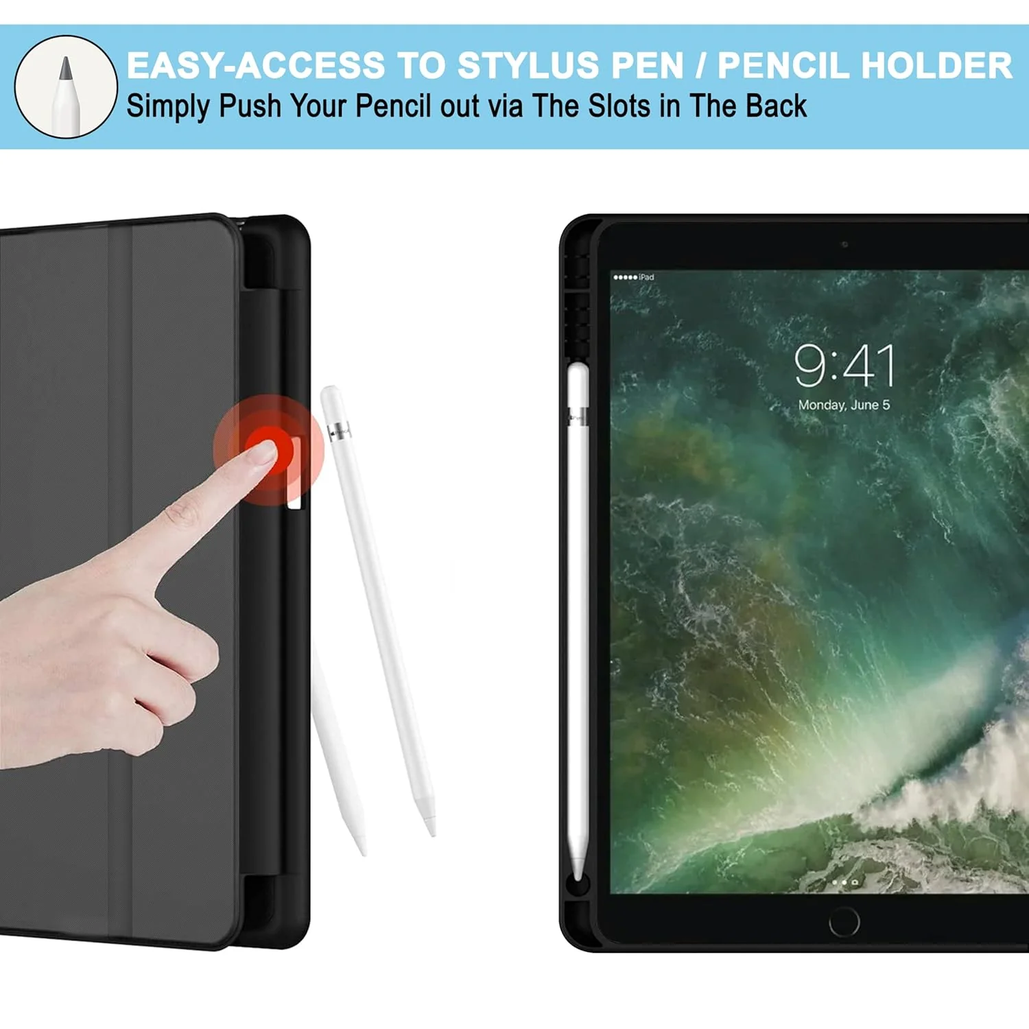 Smart Case for iPad - Tri-Fold Flip Folio Cover | Pencil Holder | Auto Wake-Up/Sleep Mode - Image 7
